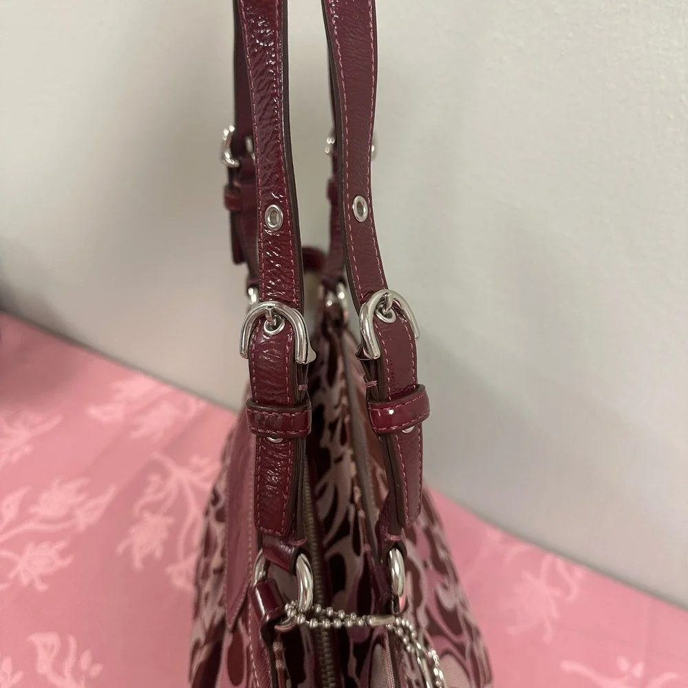 Vintage Coach Gallery Signature East West Tote Burgundy Patent Leather F13762 - Picture 8 of 16